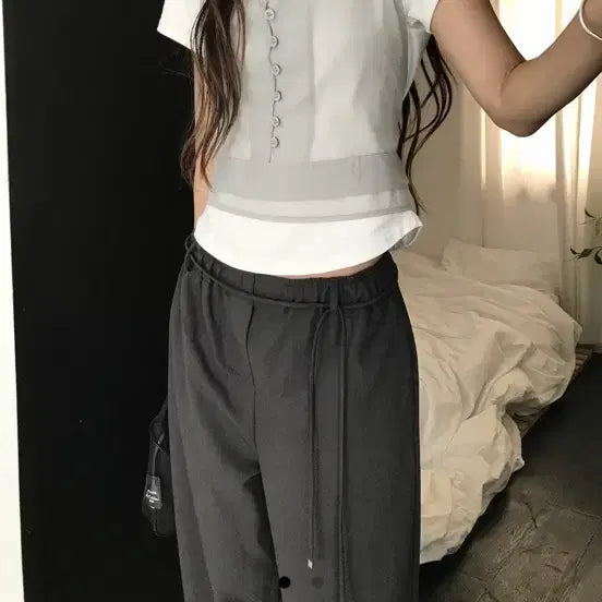 [BUNJANG] Hereb4 Layered Button Bustier - Grey / Hereb4 레이어드 버튼 뷔스티에