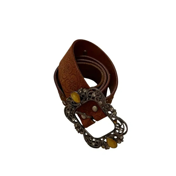 [BUNJANG] Vintage Western Hand-Tooled Leather Belt / 빈티지 웨스턴 핸드툴드 레더 벨트