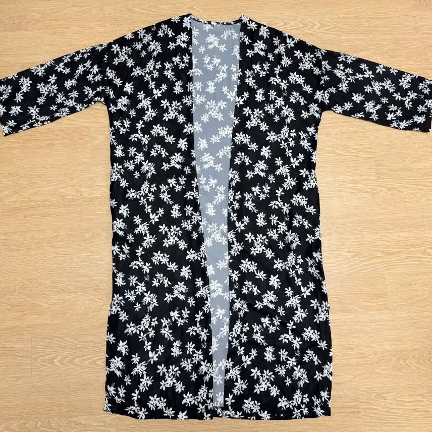 [BUNJANG] Flower Pattern Long Robe Cardigan (Navy/Peach) / 플라워 패턴 롱 로브 가디건 (네이비/피치) 개별가격