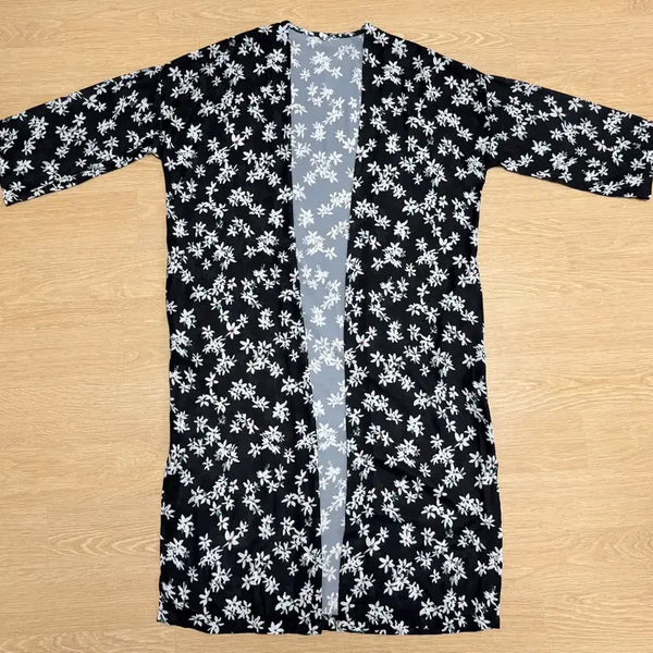 [BUNJANG] Flower Pattern Long Robe Cardigan (Navy/Peach) / 플라워 패턴 롱 로브 가디건 (네이비/피치) 개별가격