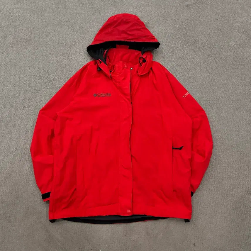 [BUNJANG] Columbia 95 Red Windbreaker Hooded Jacket / 95 컬럼비아 레드 바람막이 후드 자켓