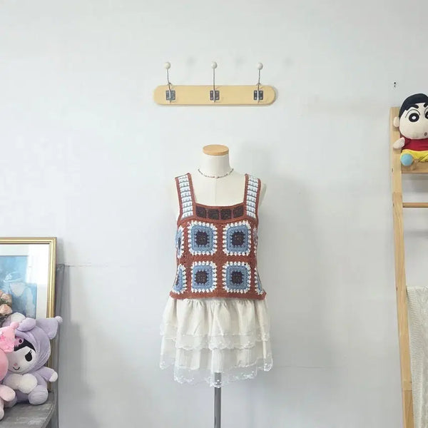 [BUNJANG] LAP Brown/Blue Net Knit Bustier Vintage / 빈티지 만원샵 LAP 브라운/블루 그물 니트 뷔스티에