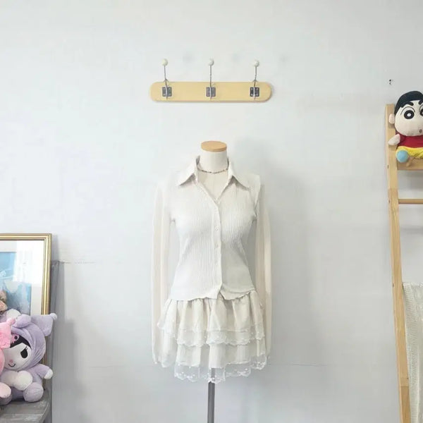 [BUNJANG] MOBUMSAENC Ivory Shirt-Style Cardigan / 빈티지 만원샵 MOBUMSAENC 아이보리 셔츠st 가디건