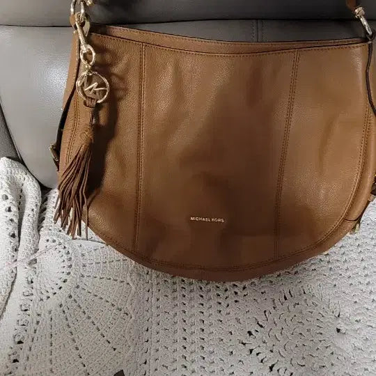 [BUNJANG] Michael Kors Brown Leather Large Hobo Shoulder Bag / 마이클코어스 브라운 레더 대형 호보백 숄더백
