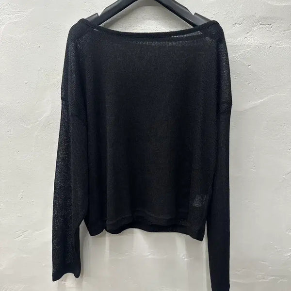 [BUNJANG] Accover Women's Black See-through Linen Blend Spandex Long Sleeve Loose Fit Knit (Free Size) / [상태최상] 어커버 상의 여성 니트 블랙 시스루 루즈핏 린넨혼방 스판 긴팔 F