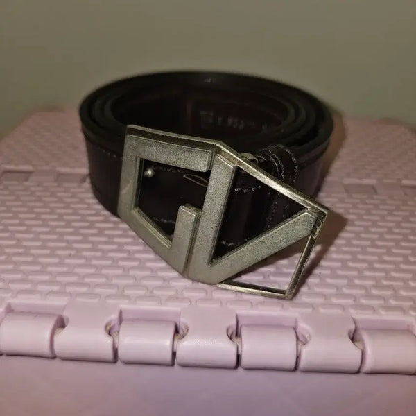 [BUNJANG] Gianni Versace GV Silver-Tone Buckle Full Grain Leather Belt / 지아니 베르사체 gv은장 통가죽벨트