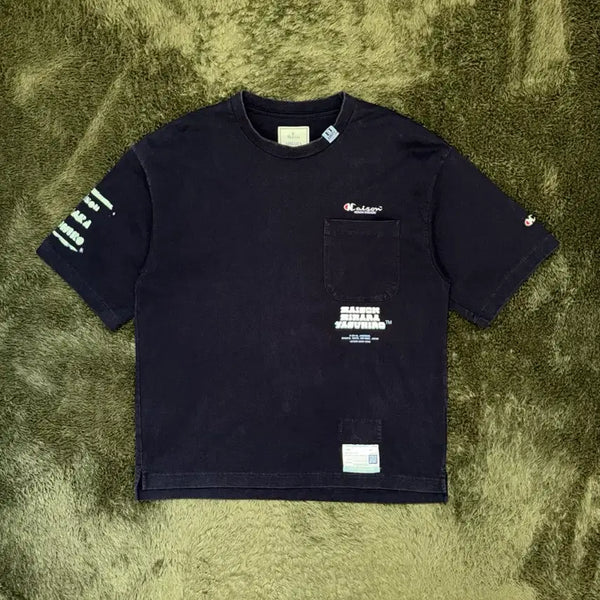 [BUNJANG] Maison Mihara Yasuhiro x Champion Printed Pocket T-Shirt Black / [48] 메종 미하라 야스히로 x 챔피온 프린티드 포켓 티셔츠 블랙