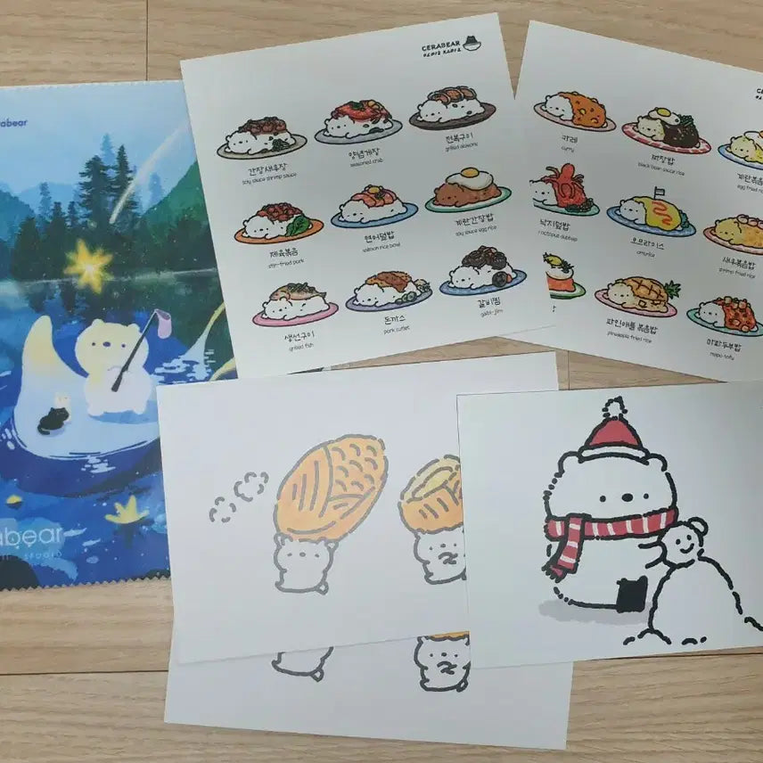 [BUNJANG] Cerabear Postcard Set + Microfiber Cleaning Cloth & Stickers Bundle / 오밀조밀 세라베어 엽서세트 + 극세사안경닦이 스티커소량 일괄