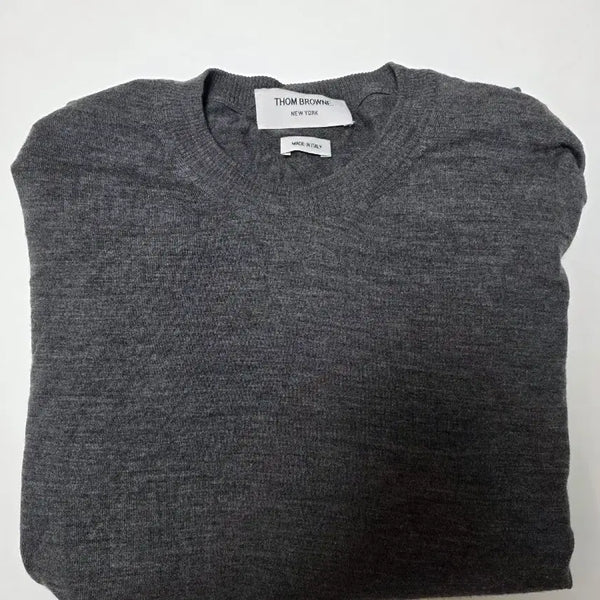 [BUNJANG] Thom Browne Merino Wool Knit Sweater with Diagonal Stripe Detail - Grey / [4] 톰브라운 사선완장 메리노 울 니트 그레이