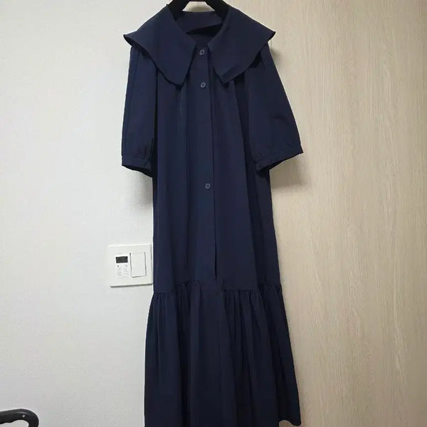 [BUNJANG] Spandex Crisp Long Dress Navy Blue / 스판 바스락 원피스