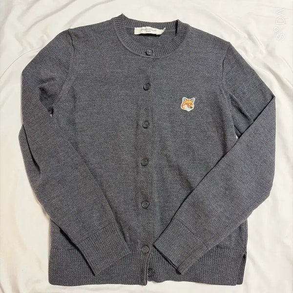 [BUNJANG] Maison Kitsuné Fox Embroidery Cardigan Grey / 메종키츠네 폭스자수 가디건 그레이