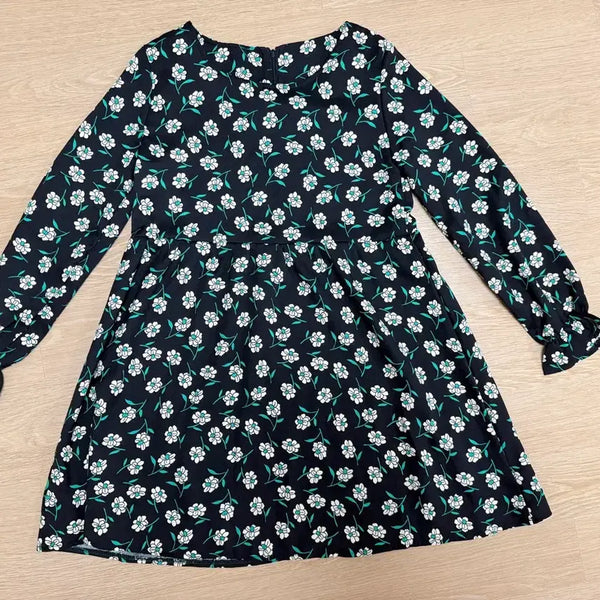 [BUNJANG] Flower Pattern Long Sleeve Mini Dress / 플라워 패턴 긴팔 미니 원피스