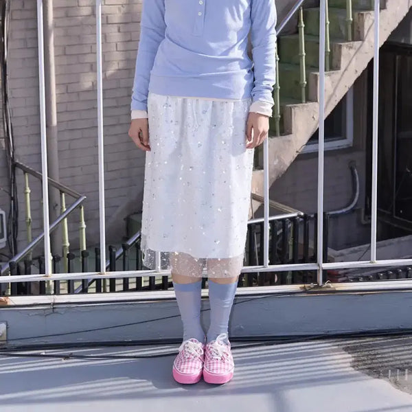 [BUNJANG] Hocus Pocus Glimmer Sequin Skirt Silver / 호쿠스포쿠스 Glimmer Sequin Skirt Silver