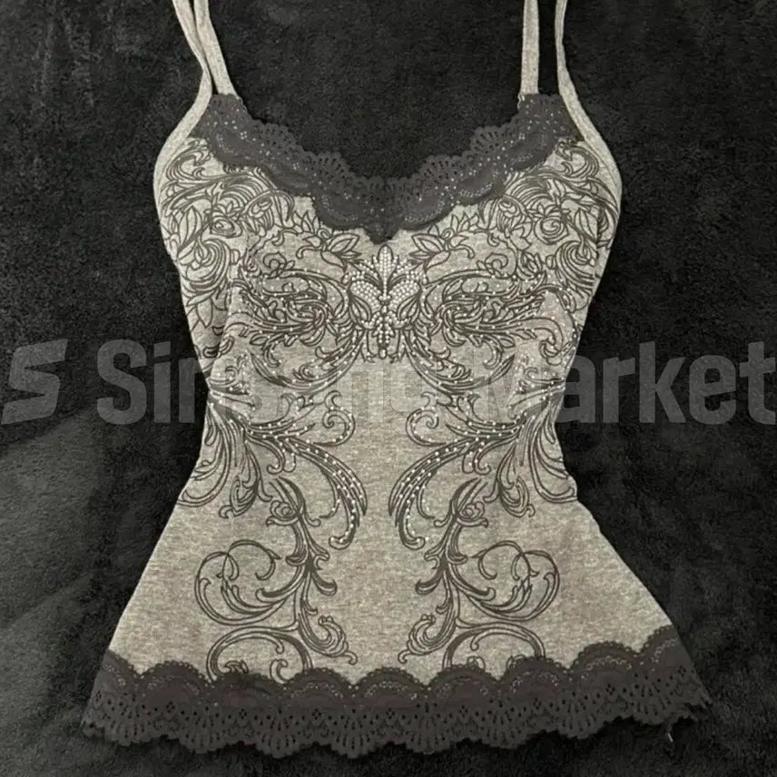 [BUNJANG] W2K Lace Sleeveless Top / [빠른발송] 와투케이 레이스 나시 티셔츠 민소매 힙 배색