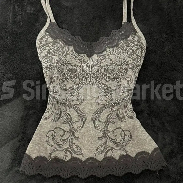 [BUNJANG] W2K Lace Sleeveless Top / [빠른발송] 와투케이 레이스 나시 티셔츠 민소매 힙 배색