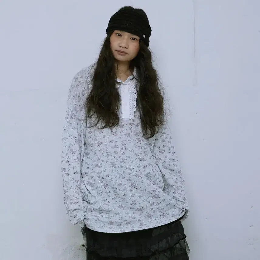 [BUNJANG] Hocus Pocus Lace Collar Flower T-shirt Mint / 호쿠스포쿠스 Lace Collar Flower T-shirt Mint