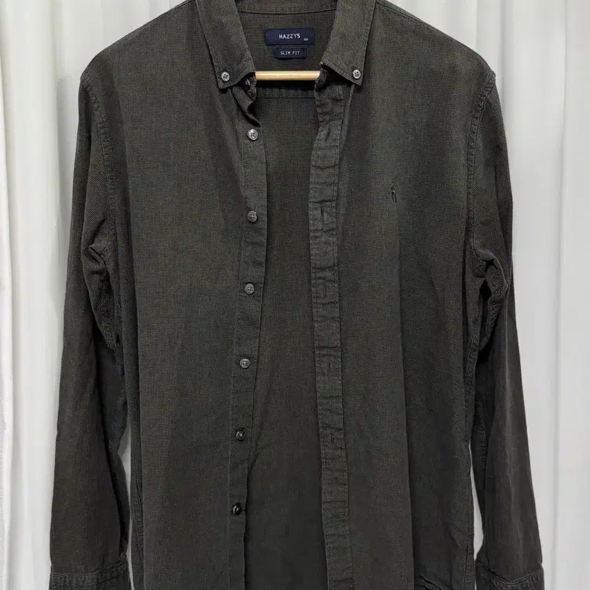 [BUNJANG] Hazzys Slim Fit Check Shirt Khaki Charcoal / 헤지스 슬림핏 셔츠 105