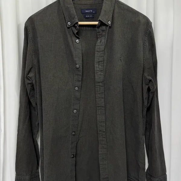 [BUNJANG] Hazzys Slim Fit Check Shirt Khaki Charcoal / 헤지스 슬림핏 셔츠 105