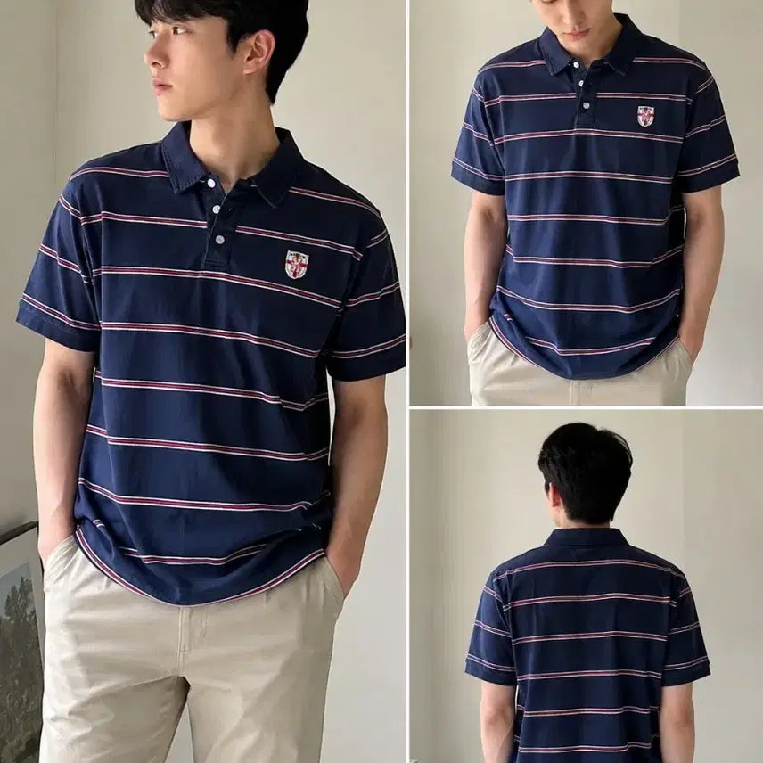 [BUNJANG] Striped Collar T-Shirt Black L / 스트라이프 카라티 블랙L