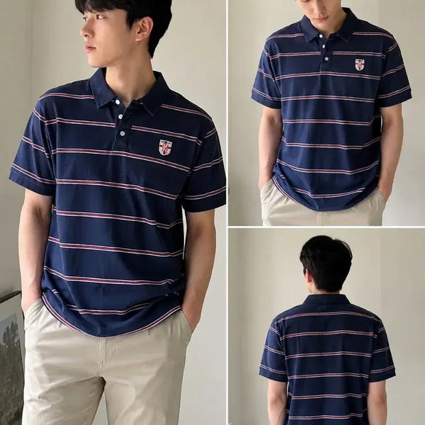[BUNJANG] Striped Collar T-Shirt Black L / 스트라이프 카라티 블랙L