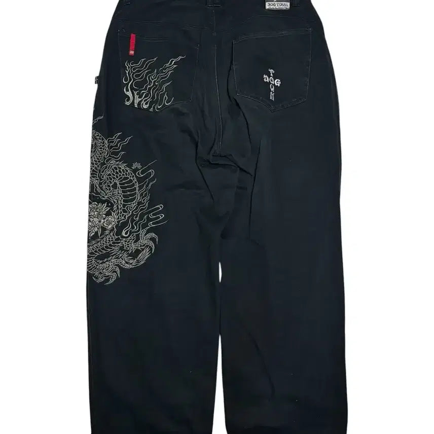[BUNJANG] Dogtown Dragon Embroidery Denim Wide Pants XL / 도그타운 DOG TOWN 드래곤 자수 데님 와이드팬츠 XL