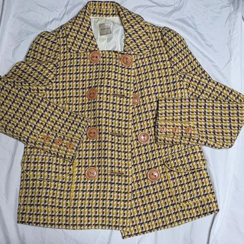 [BUNJANG] Tastas 100% Wool Yellow Check Double Breasted Short Coat / 타스타스 울 100% 옐로우 체크 더블 숏 코트 사이즈55~66