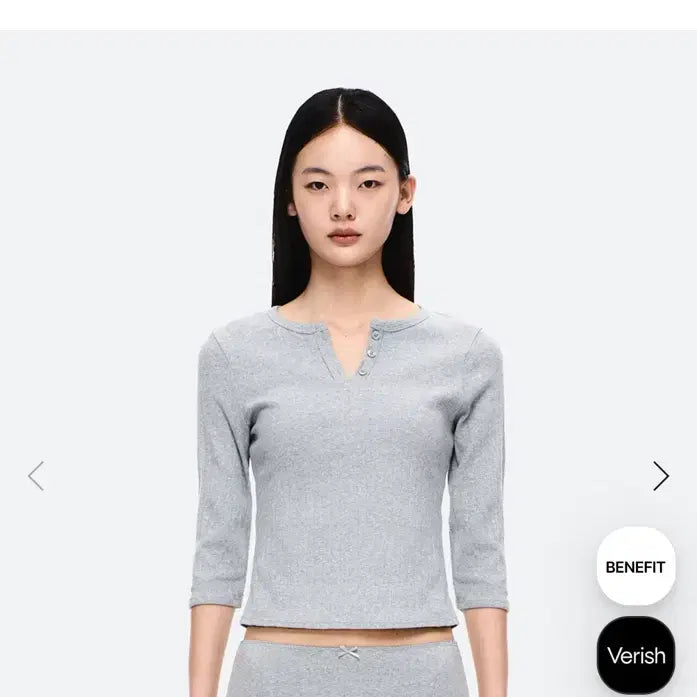 [BUNJANG] Berrysi Cotton Henley Neck Long Sleeve T-Shirt Grey / 베리시 코튼 헨리넥 롱슬리브 티셔츠 그레이