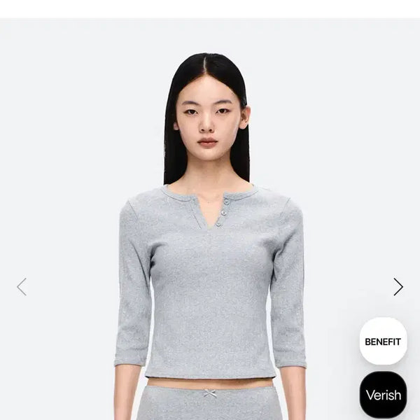 [BUNJANG] Berrysi Cotton Henley Neck Long Sleeve T-Shirt Grey / 베리시 코튼 헨리넥 롱슬리브 티셔츠 그레이