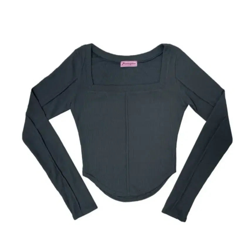 [BUNJANG] Please Follow Bobby Top SS Square Neck Charcoal / 플리즈노팔로우 바비탑 SS 스퀘어넥 차콜