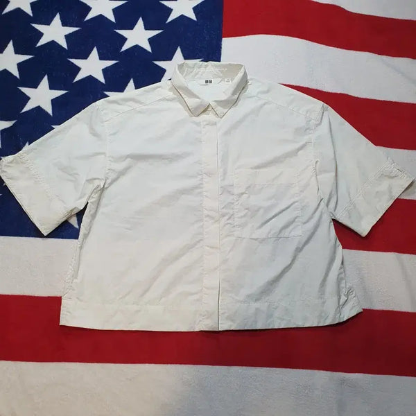 [BUNJANG] Uniqlo White Short Sleeve Cropped Shirt - Size S / 유니클로 반팔 크롭 셔츠 S사이즈  2508914