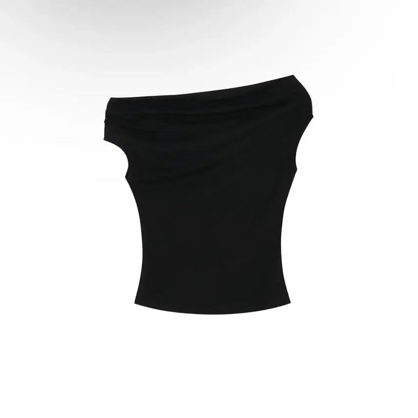 [BUNJANG] Bohemian Seoul Flow Neck Drape Half-T Black / 보헤미안서울 플로우 넥 드레이프 하프 티 블랙