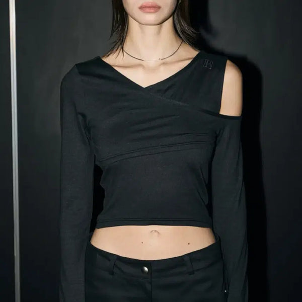 [BUNJANG] Bohemian Seoul One Off-Shoulder Layered Top Black / 보헤미안서울 원 오프 숄더 레이어드 탑 블랙
