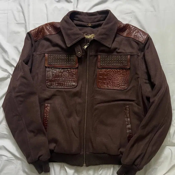 [BUNJANG] Pelle Pelle Leather Wool Varsity Jacket / 펠레펠레 울 가죽자켓