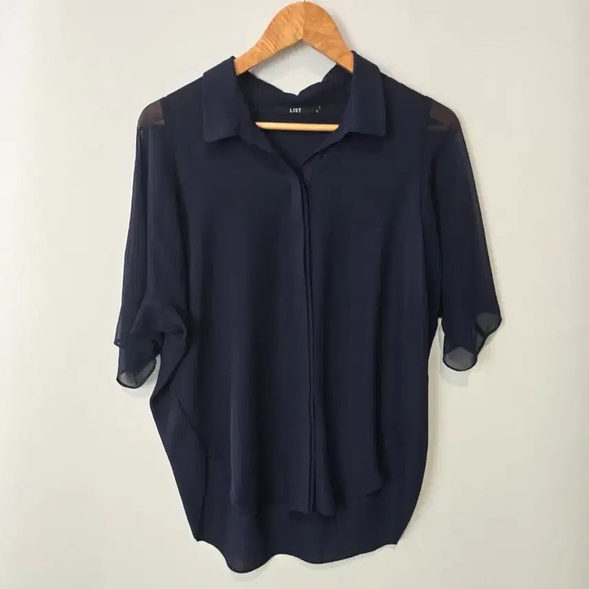 [BUNJANG] LIST Navy See-through Blouse / LIST 네이비 시스루 블라우스