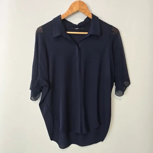 [BUNJANG] LIST Navy See-through Blouse / LIST 네이비 시스루 블라우스