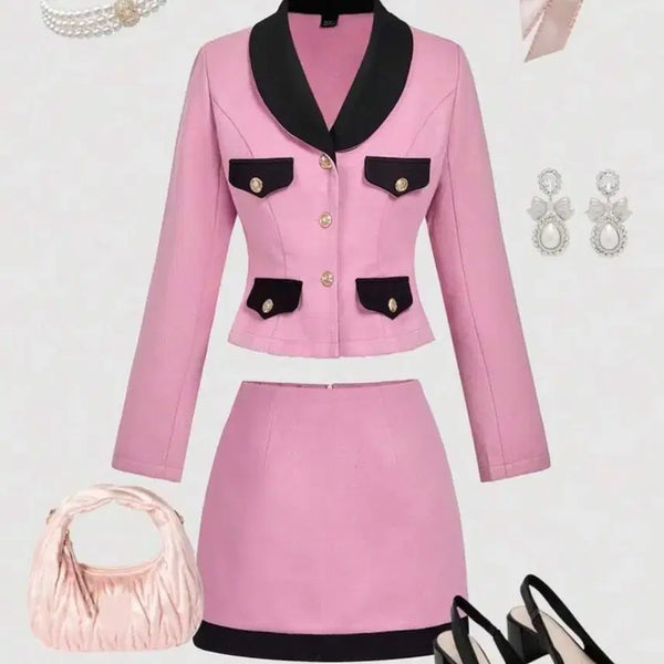 [BUNJANG] Pink Tweed Two-Piece Set (Jacket/Skirt) / 핑크 트위드 투피스 세트 (자켓/스커트)