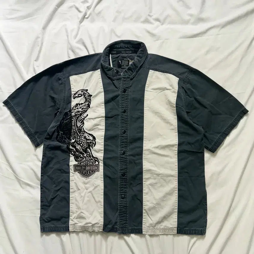 [BUNJANG] Harley-Davidson Vintage Eagle Two-Tone Short Sleeve Shirt XL / 할리데이비슨 빈티지 서츠