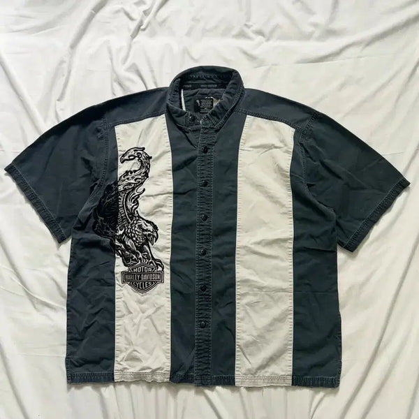 [BUNJANG] Harley-Davidson Vintage Eagle Two-Tone Short Sleeve Shirt XL / 할리데이비슨 빈티지 서츠