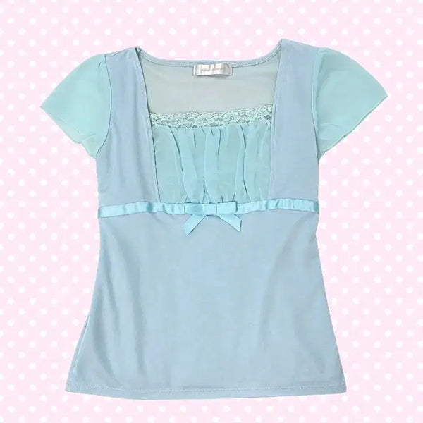 [BUNJANG] Vintage Mint Ribbon Rosary Top / 일본 빈티지 민트 리본 로걀 탑