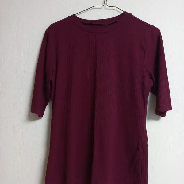 [BUNJANG] SPAO Ribbed Half-Sleeve T-Shirt Burgundy One Size / 스파오 골지 반팔 티셔츠 버건디 프리사이즈