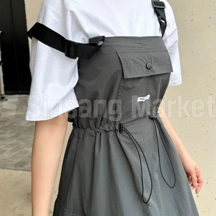 [BUNJANG] Women's Summer Long Strap Patch Pocket Sleeveless Cargo Dress / [빠른발송] 아이린 멜빵 원피스 롱 끈 패치 포켓 나시 스트링 카고 여름