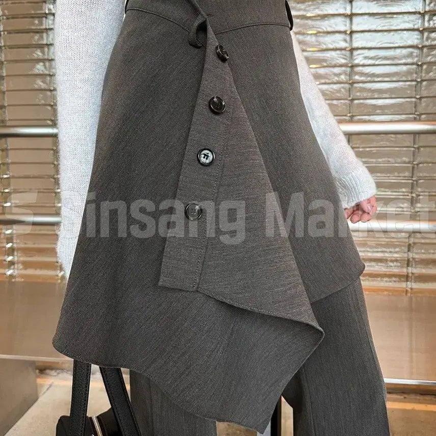 [BUNJANG] Button Wrap Skirt Mini Layered Skirt Plus Size 88 / [빠른발송] 하네 버튼 랩 스커트 국내 미니 언발 레이어드 빅사이즈 88