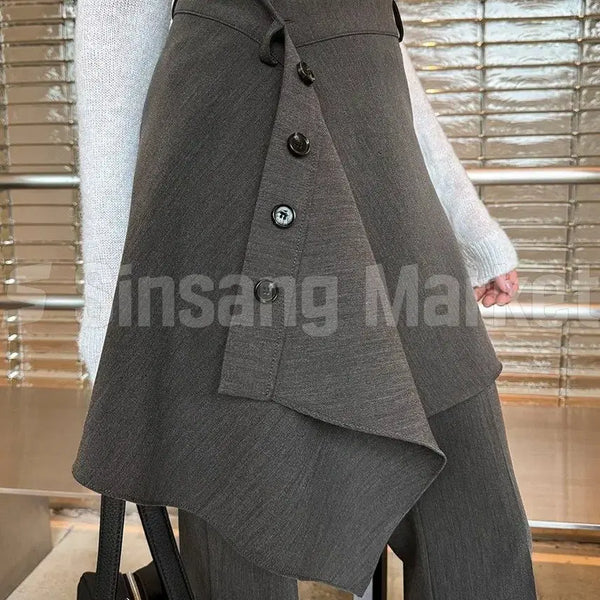 [BUNJANG] Button Wrap Skirt Mini Layered Skirt Plus Size 88 / [빠른발송] 하네 버튼 랩 스커트 국내 미니 언발 레이어드 빅사이즈 88