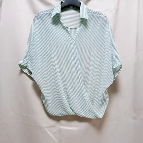 [BUNJANG] Elle Women's Striped Wrap Shirt Blouse / 엘르 여성 스트라이프 랩 셔츠 블라우스