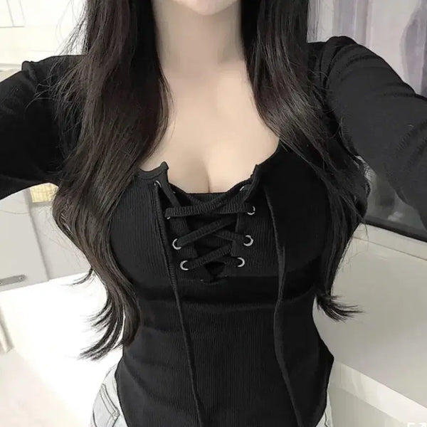 [BUNJANG] Corset Long Sleeve Top / 코르셋긴팔티
