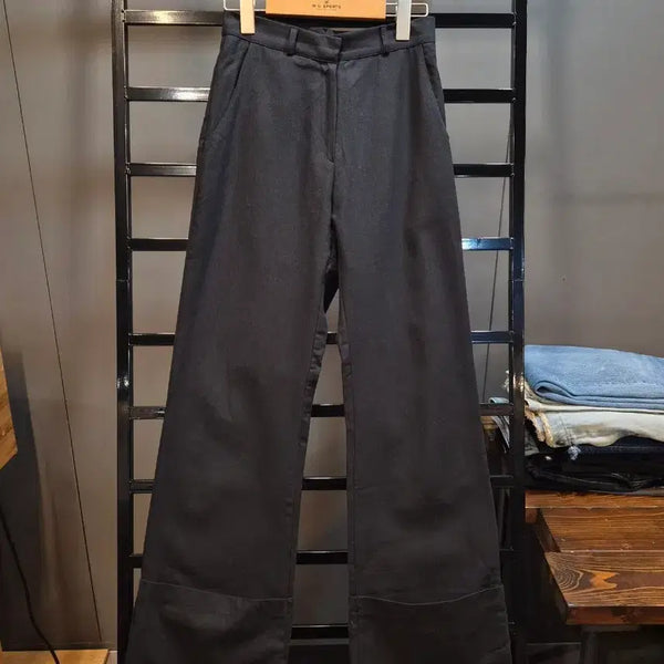 [BUNJANG] HANDER Charcoal High-Waist Wide Leg Slacks / [S] 핸더 HANDER 차콜 하이웨스트 절개 와이드 롱 슬랙스 2.9