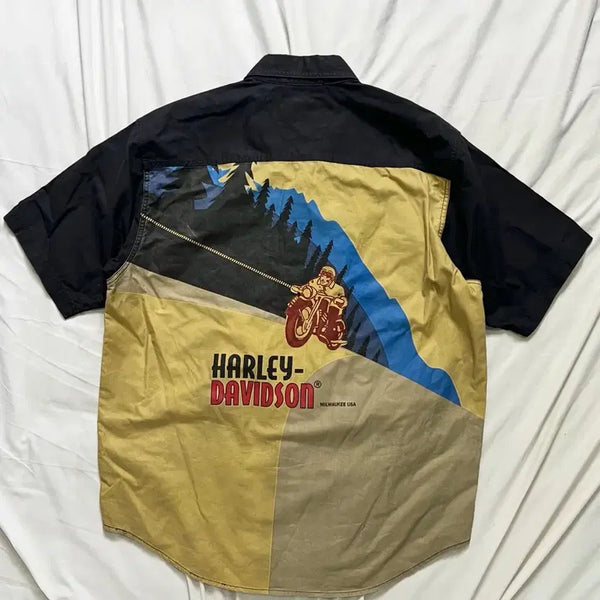 [BUNJANG] Harley-Davidson Vintage Denim Short Sleeve Shirt / 할리데이비슨 반팔 셔츠