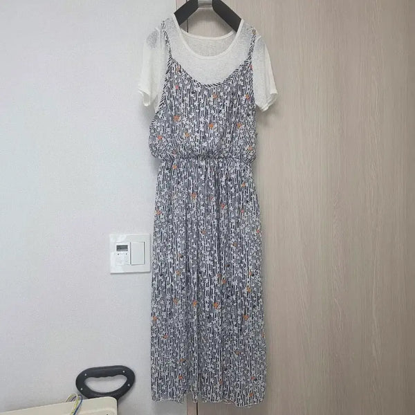 [BUNJANG] Chiffon Sleeveless Dress Set with Elastic Waistband / 허리밴딩 쉬폰 나시 원피스 세트