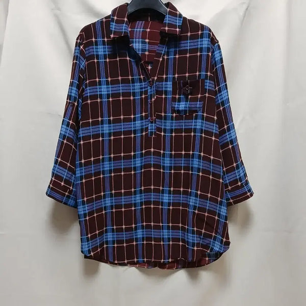 [BUNJANG] Women's Check Roll-Up Sleeve Blouse Shirt / 여성 체크 롤업 셔츠 블라우스