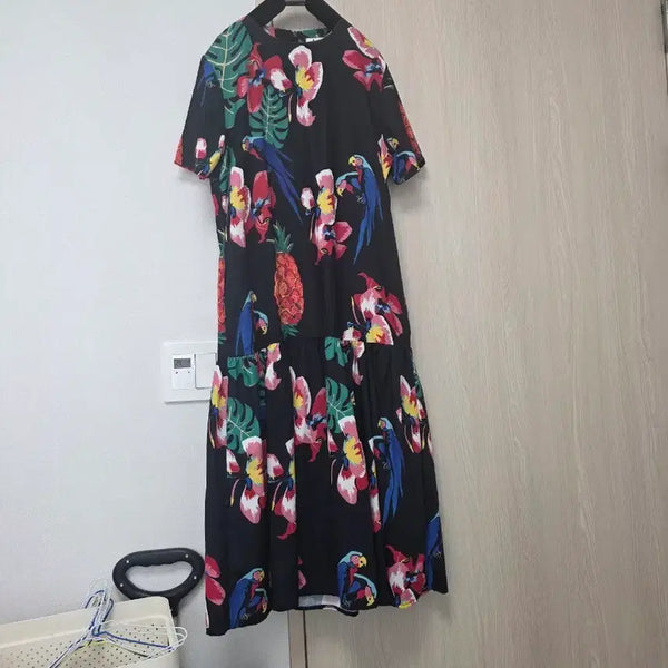 [BUNJANG] Tropical Pattern Long Dress with Back Zipper / 트로피컬 패턴 뒷지퍼  원피스